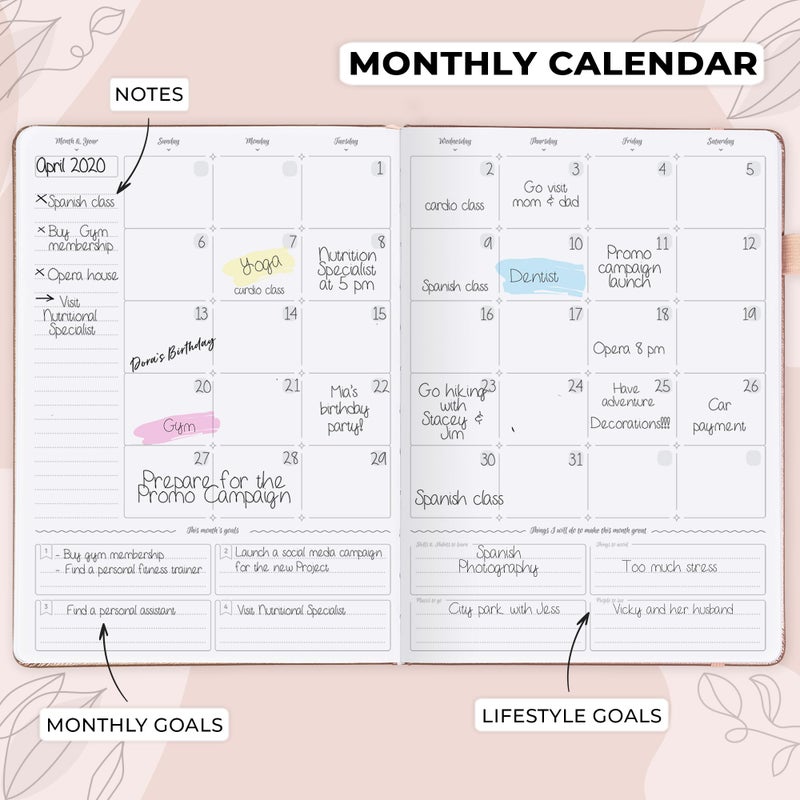 GoGirl Planner PRO Schedule - Undated Planner with Hourly Time Slots, Monthly, Weekly & Daily Organizer, Appointment Book for time Management, 7"x10" Hardcover, Lasts 1 Year - Rose Gold - Image 4
